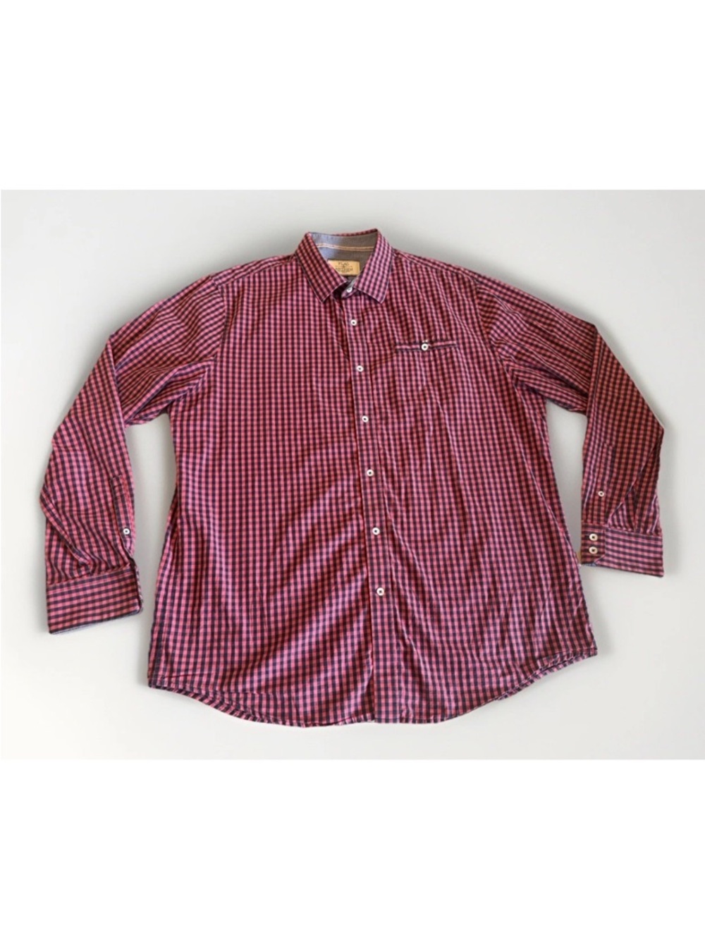 Flag & Anthem Men's XL Long Sleeve Button Down Shirt Pink Navy‎ Gingham EUC